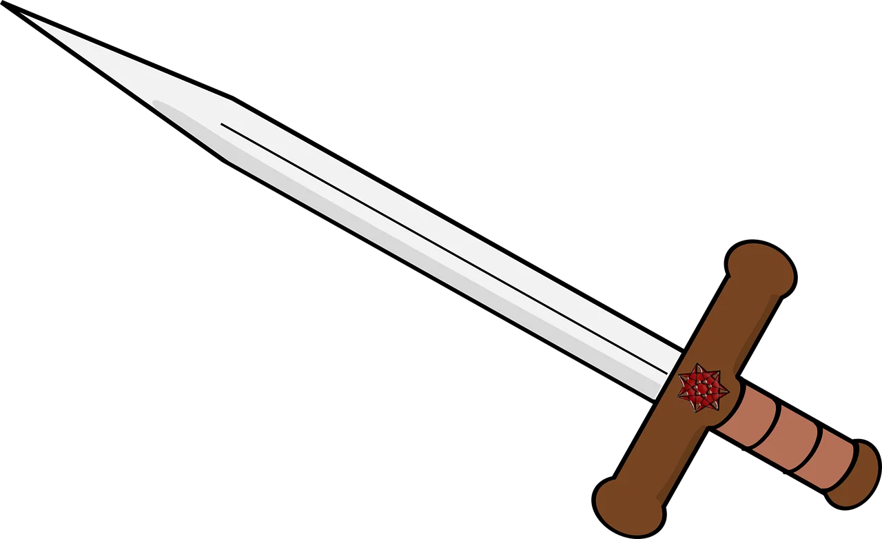 Medieval Sword Clipart: Slender Blade with Rustic Wooden Handle Design