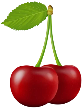 Ripe Red Cherries Clipart: Glossy Fruit with Delicate Green Leaf and Stem