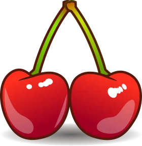Two Ripe Red Cherries Clipart Illustration with Glossy Smooth Surface