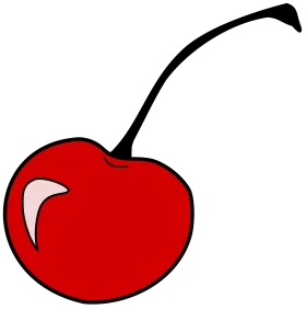 Vivid Red Cherry Clipart with Glossy Finish and Elegant Curved Stem Design