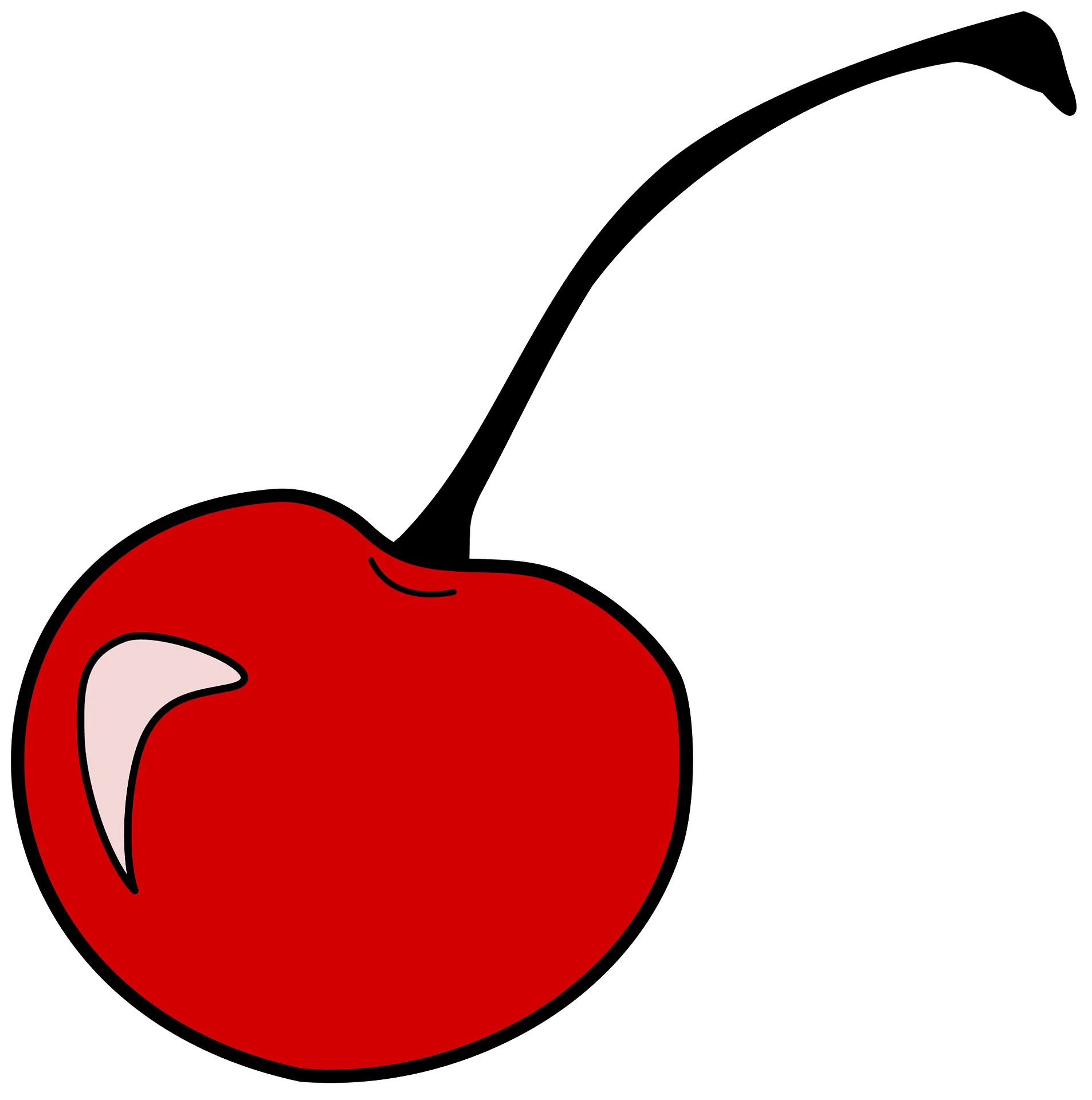 Vivid Red Cherry Clipart with Glossy Finish and Elegant Curved Stem Design