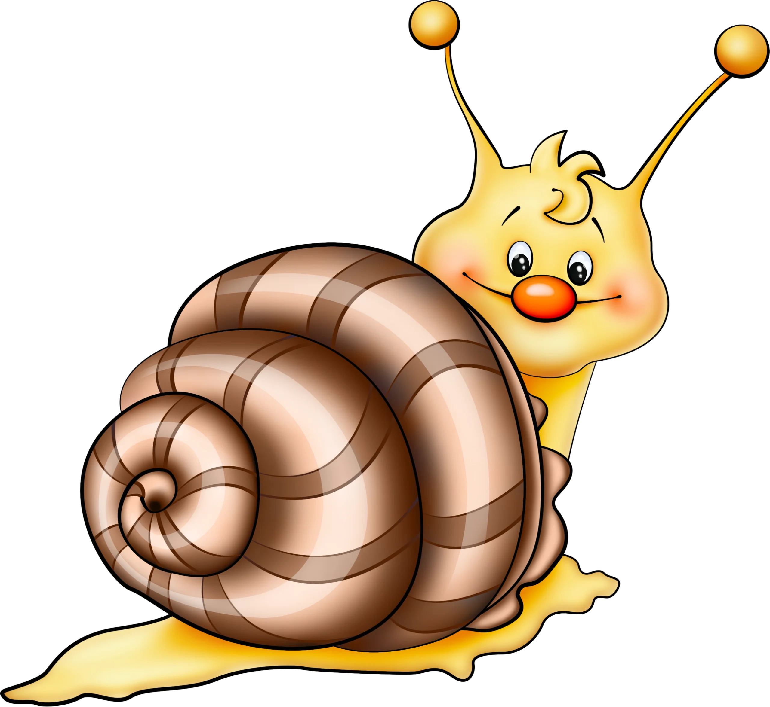 Adorable Cartoon Snail Clipart with Cheerful Yellow and Warm Brown Colors