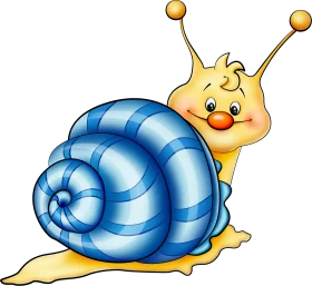 Cheerful Blue-Shelled Cartoon Snail Clipart with Adorable Smile and Expressive Features