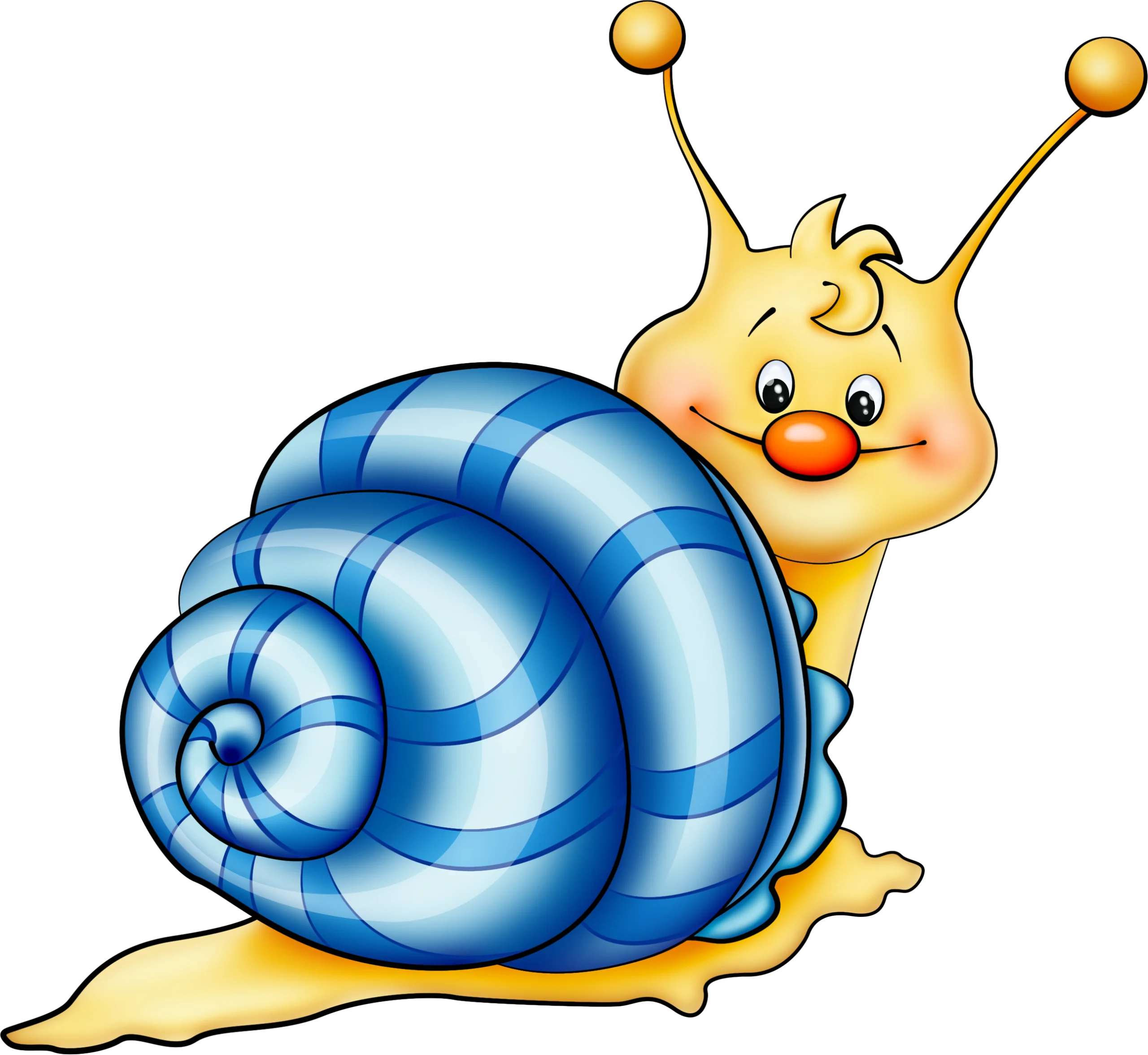 Cheerful Blue-Shelled Cartoon Snail Clipart with Adorable Smile and Expressive Features