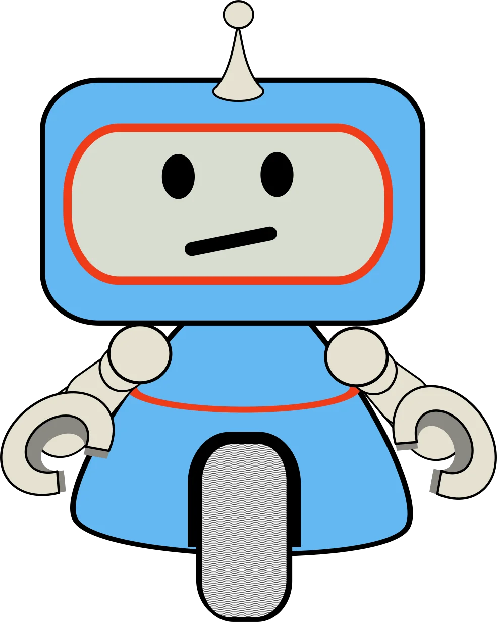 Adorable Blue Retro Robot Clipart Character with Quirky Expression