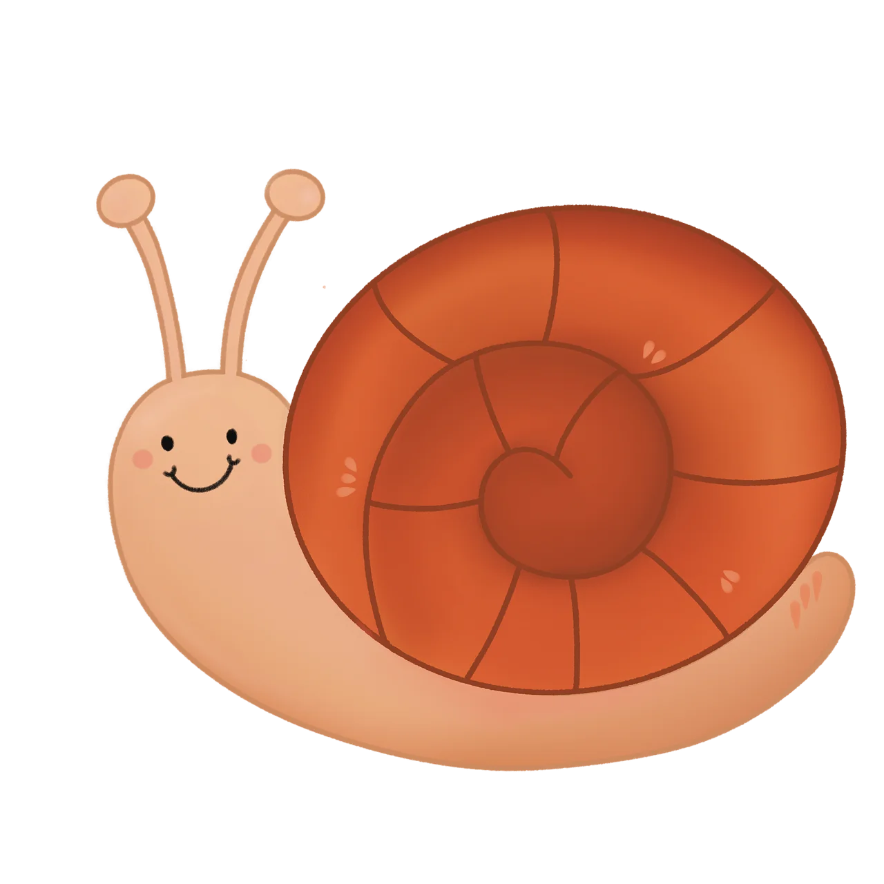 Adorable Cartoon Snail Clipart with Cute Expressive Soft-Toned Shell Design