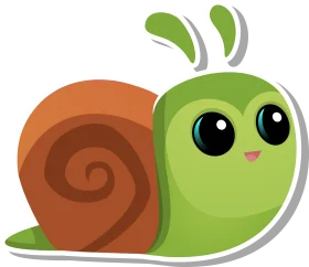 Adorable Green and Brown Cartoon Snail Clipart with Big Expressive Eyes