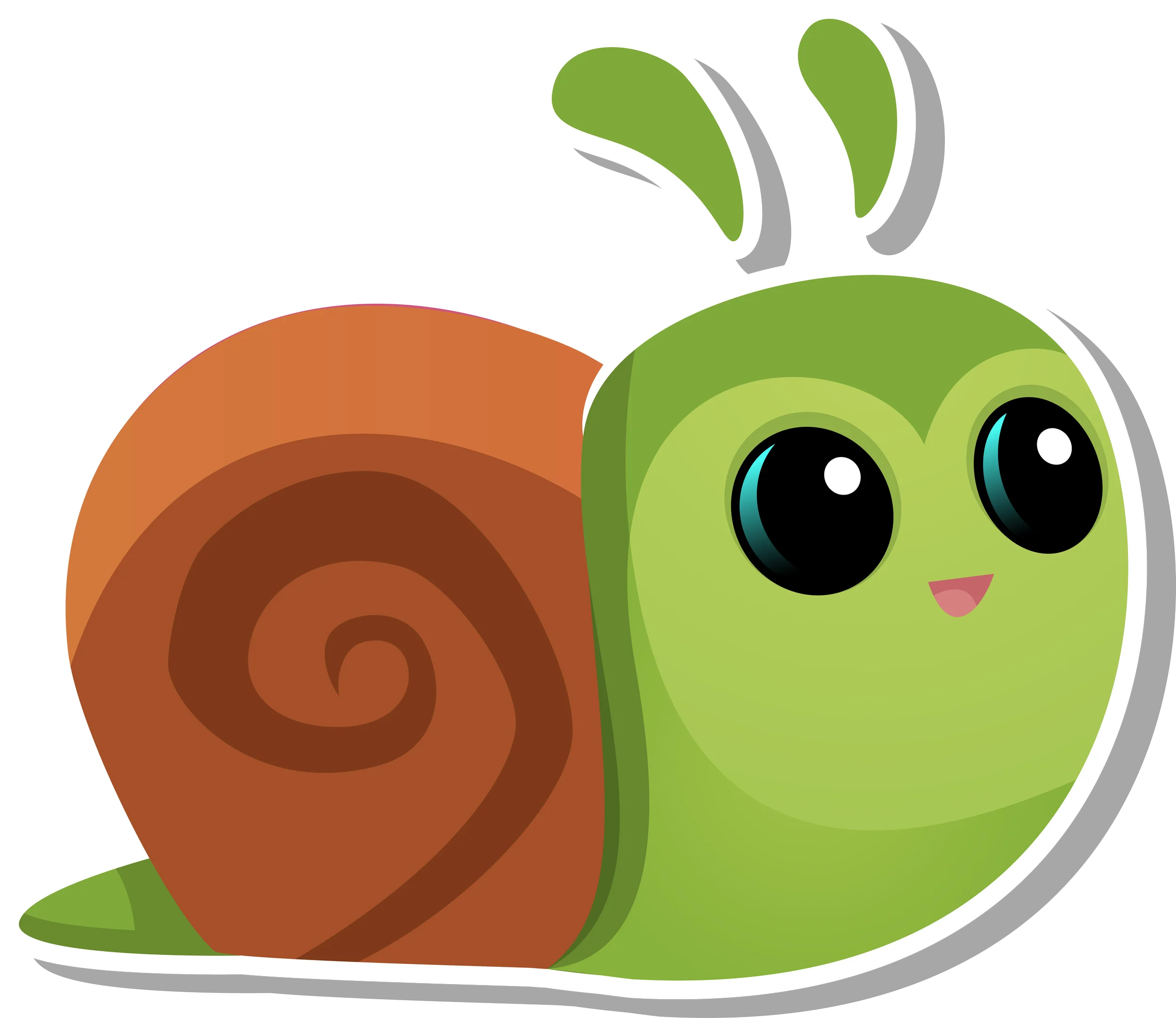 Adorable Green and Brown Cartoon Snail Clipart with Big Expressive Eyes