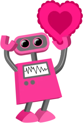Adorable Pink Robot Clipart Holding Heart-Shaped Valentine's Balloon