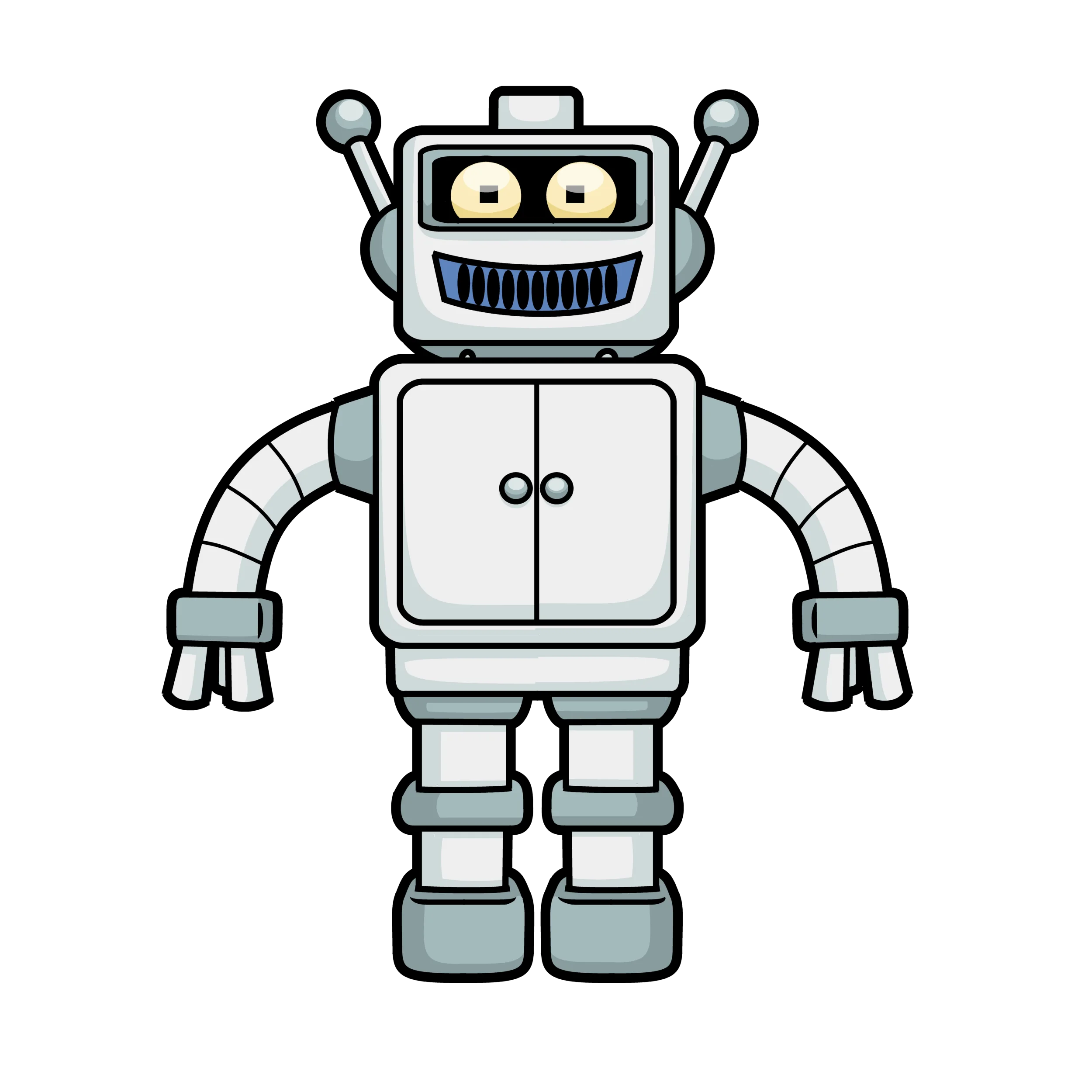Charming Retro Metallic Robot Clipart Design with Friendly Cartoon Style