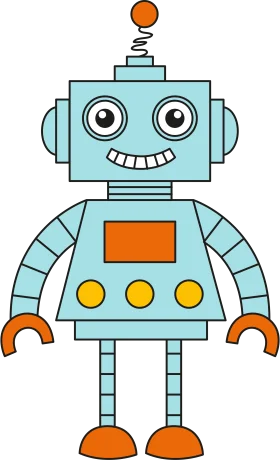 Cheerful Blue and Orange Retro Robot Clipart with Friendly Expression