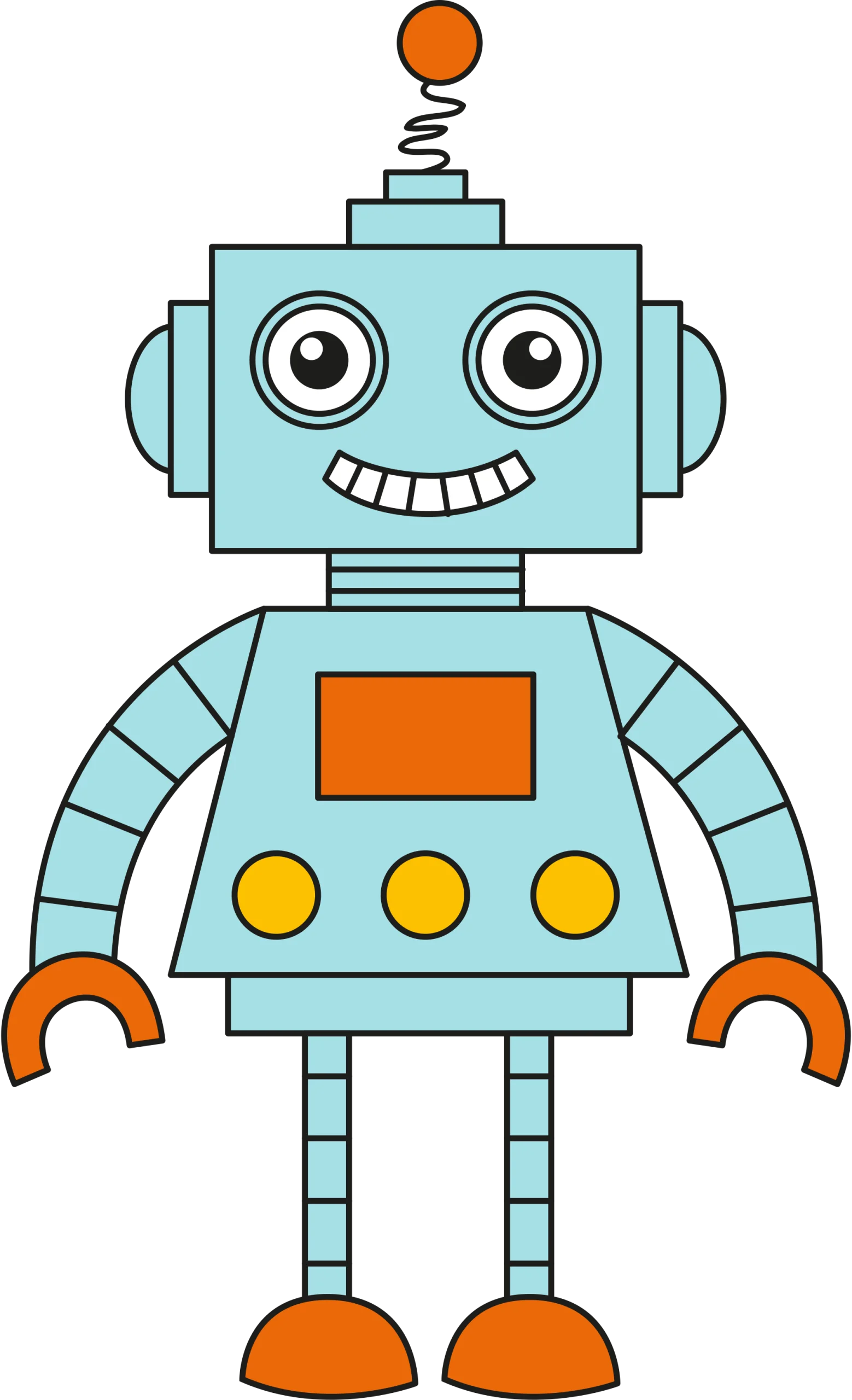 Cheerful Blue and Orange Retro Robot Clipart with Friendly Expression