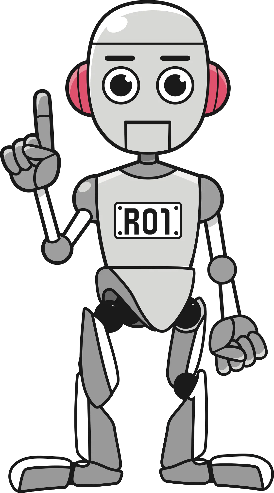 Friendly R01 Robot Clipart: Charming Mechanical Character with Raised Finger