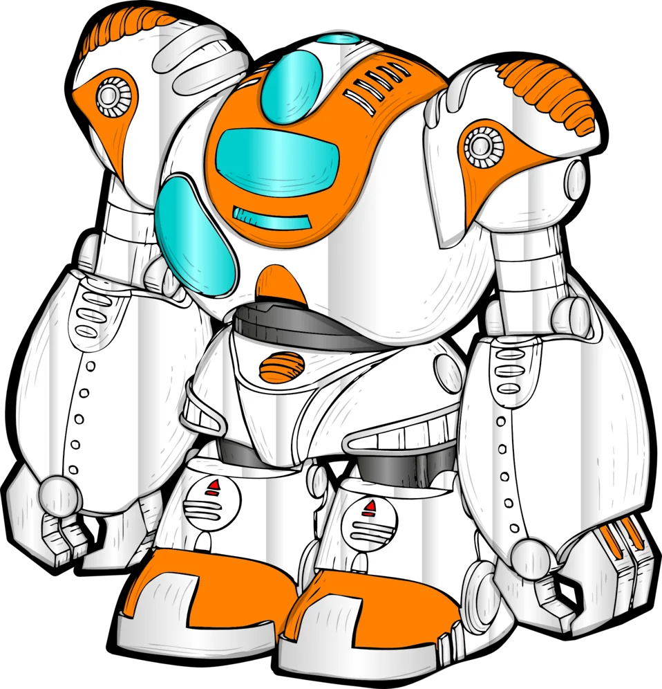 Futuristic Robotic Companion Clipart with Dynamic Orange and White Design
