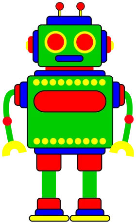 Playful Retro Cartoon Robot Clipart with Cheerful Color Palette