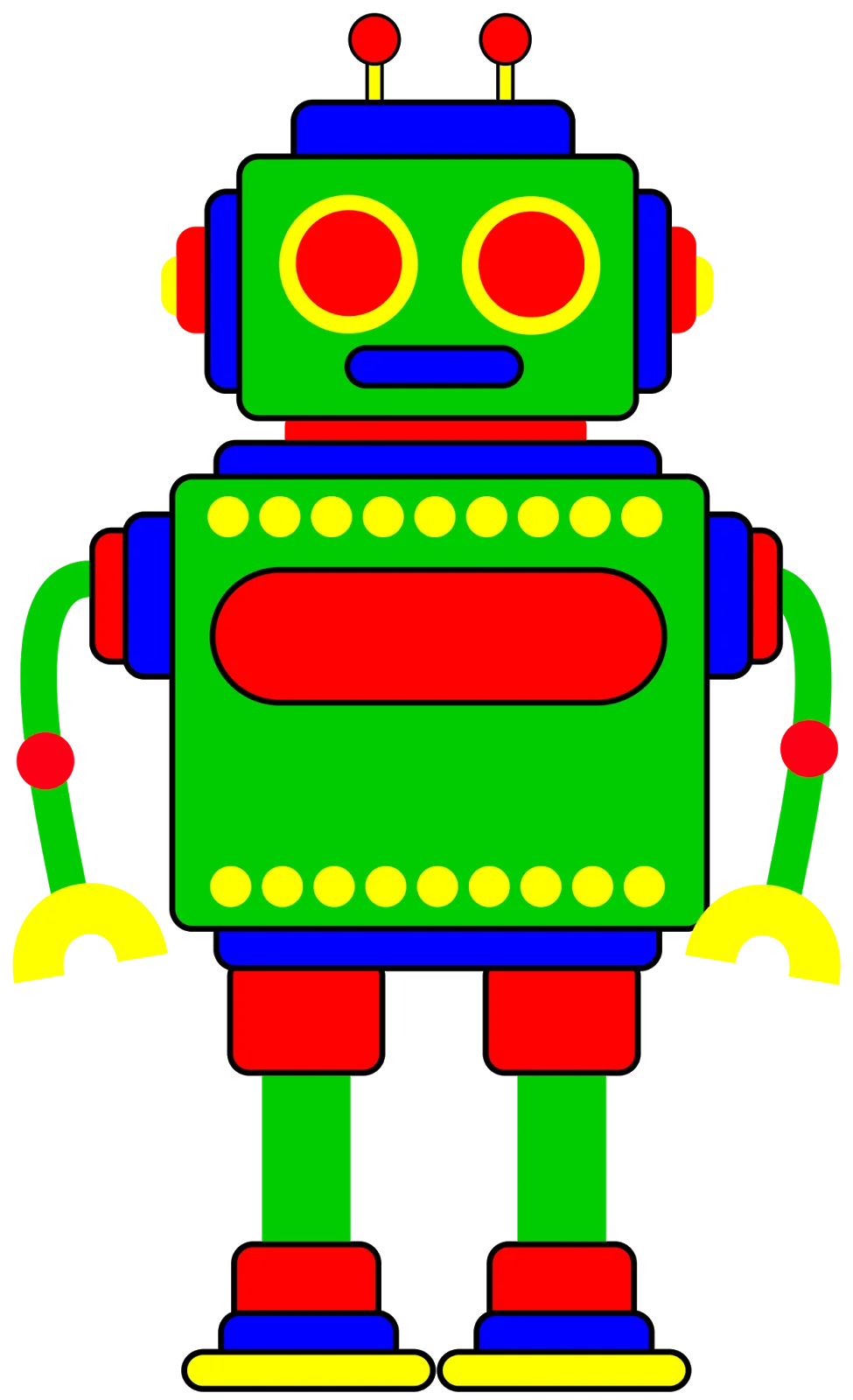 Playful Retro Cartoon Robot Clipart with Cheerful Color Palette