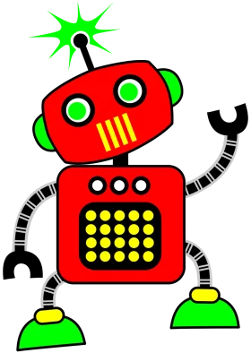 Playful Retro Sci-Fi Robot Clipart with Bold Colors and Whimsical Design
