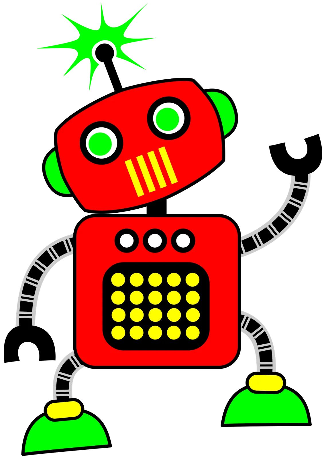 Playful Retro Sci-Fi Robot Clipart with Bold Colors and Whimsical Design