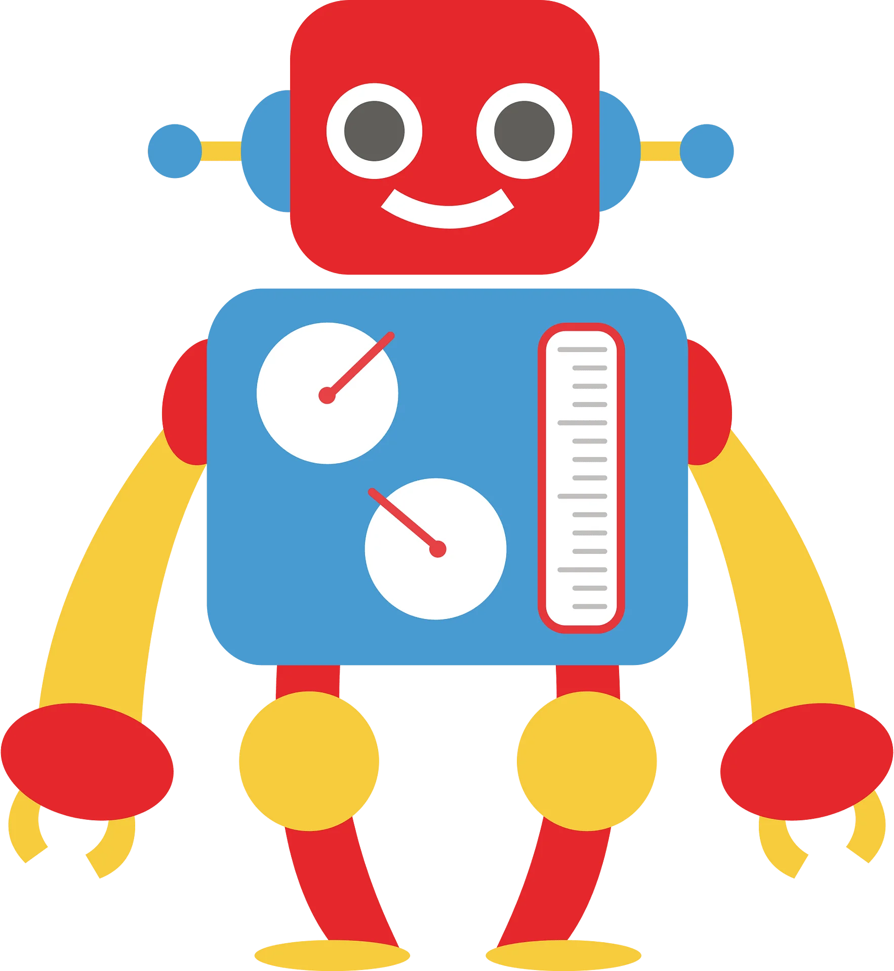 Playful Retro-Style Robot Clipart with Cheerful Color Palette and Geometric Design