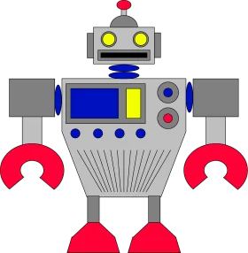 Retro Mechanical Robot Clipart with Playful Red Accents and Digital Display