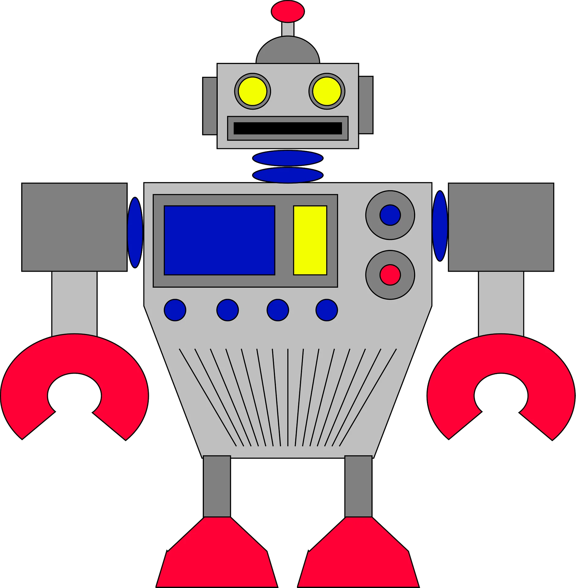 Retro Mechanical Robot Clipart with Playful Red Accents and Digital Display