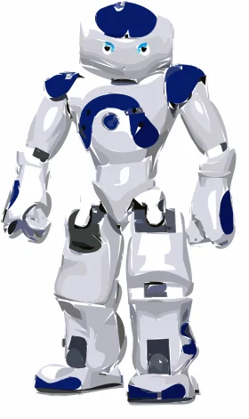 Sophisticated Humanoid Robot Clipart with Sleek White and Blue Design