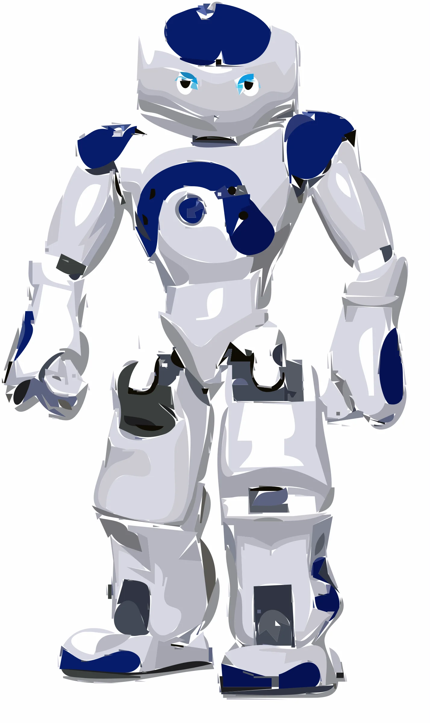 Sophisticated Humanoid Robot Clipart with Sleek White and Blue Design