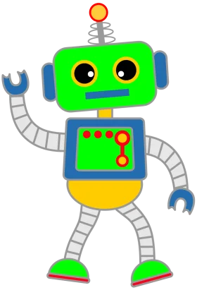 Whimsical Cartoon Robot Clipart with Playful Color Palette and Mechanical Charm