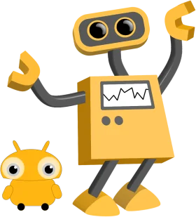 Whimsical Yellow Robot Clipart Character with Cute Companion Friend