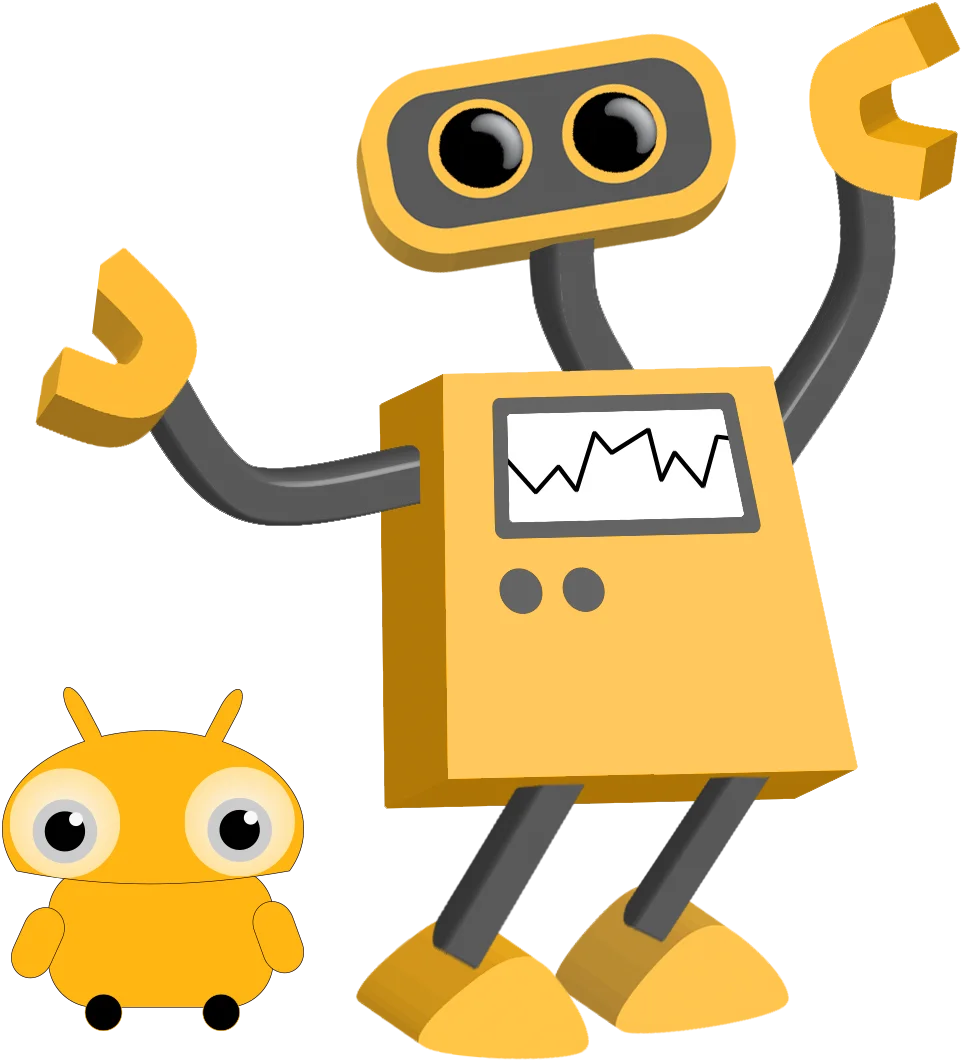 Whimsical Yellow Robot Clipart Character with Cute Companion Friend