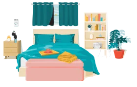 Cozy Bedroom Interior Design Illustration Clipart with Stylish Decor Elements