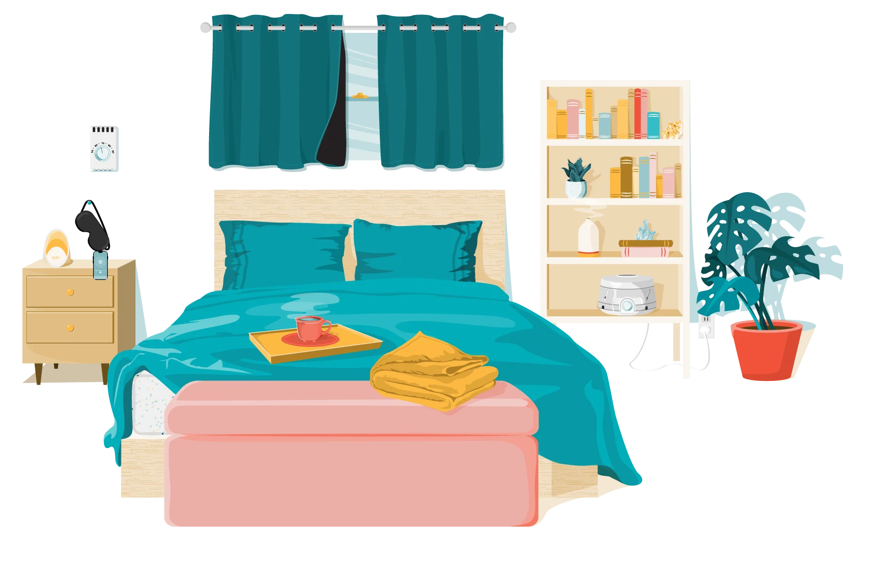 Cozy Bedroom Interior Design Illustration Clipart with Stylish Decor Elements