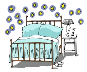 Cozy Bedroom Sanctuary Clipart: Dreamy Blue Bedscape with Starry Night Atmosphere