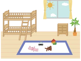 Cozy Children's Bedroom Clipart with Playful Toy-Adorned Floor Mat