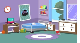 Cozy Kid's Bedroom Cartoon Clipart with Playful Interior Design Elements