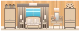 Cozy Minimalist Bedroom Clipart Design with Warm Wooden Aesthetic