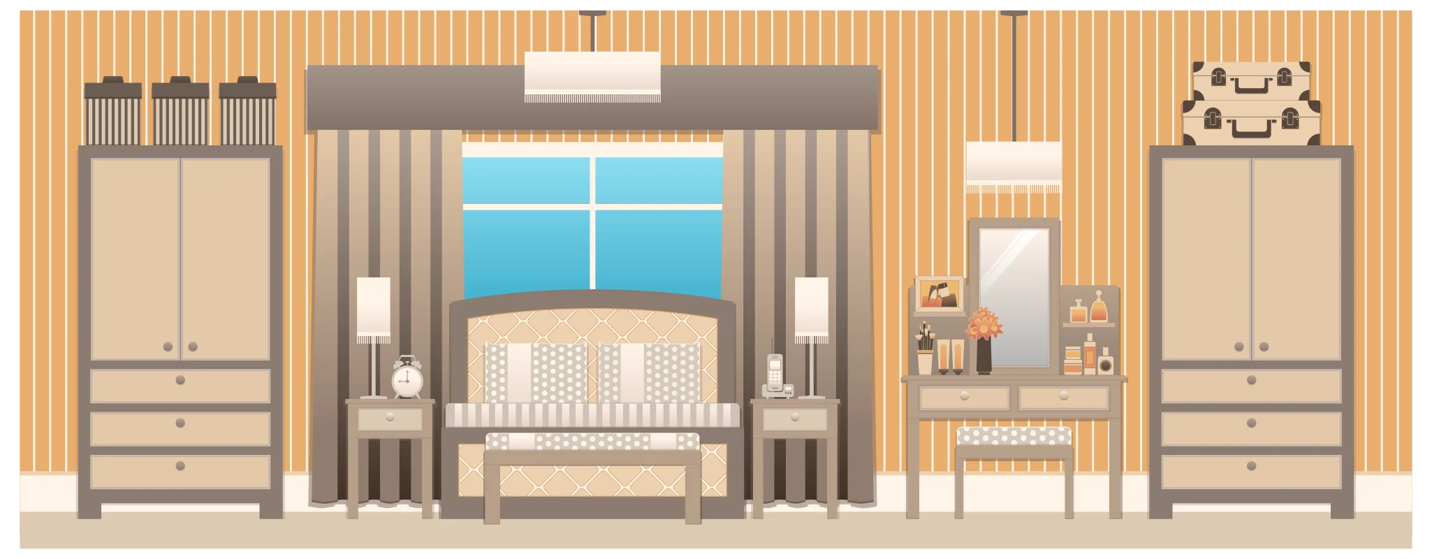 Cozy Minimalist Bedroom Clipart Design with Warm Wooden Aesthetic