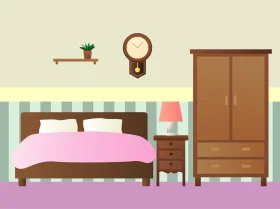 Cozy Minimalist Bedroom Interior Clipart Illustration with Soft Pastel Tones