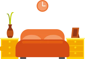 Cozy Minimalist Bedroom Interior with Warm Orange Tones Clipart Design