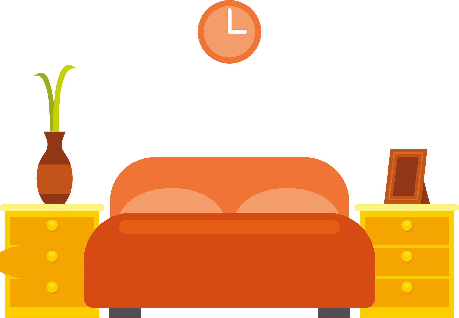 Cozy Minimalist Bedroom Interior with Warm Orange Tones Clipart Design