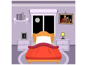 Cozy Moonlit Bedroom Clipart: A Serene Nighttime Interior Scene