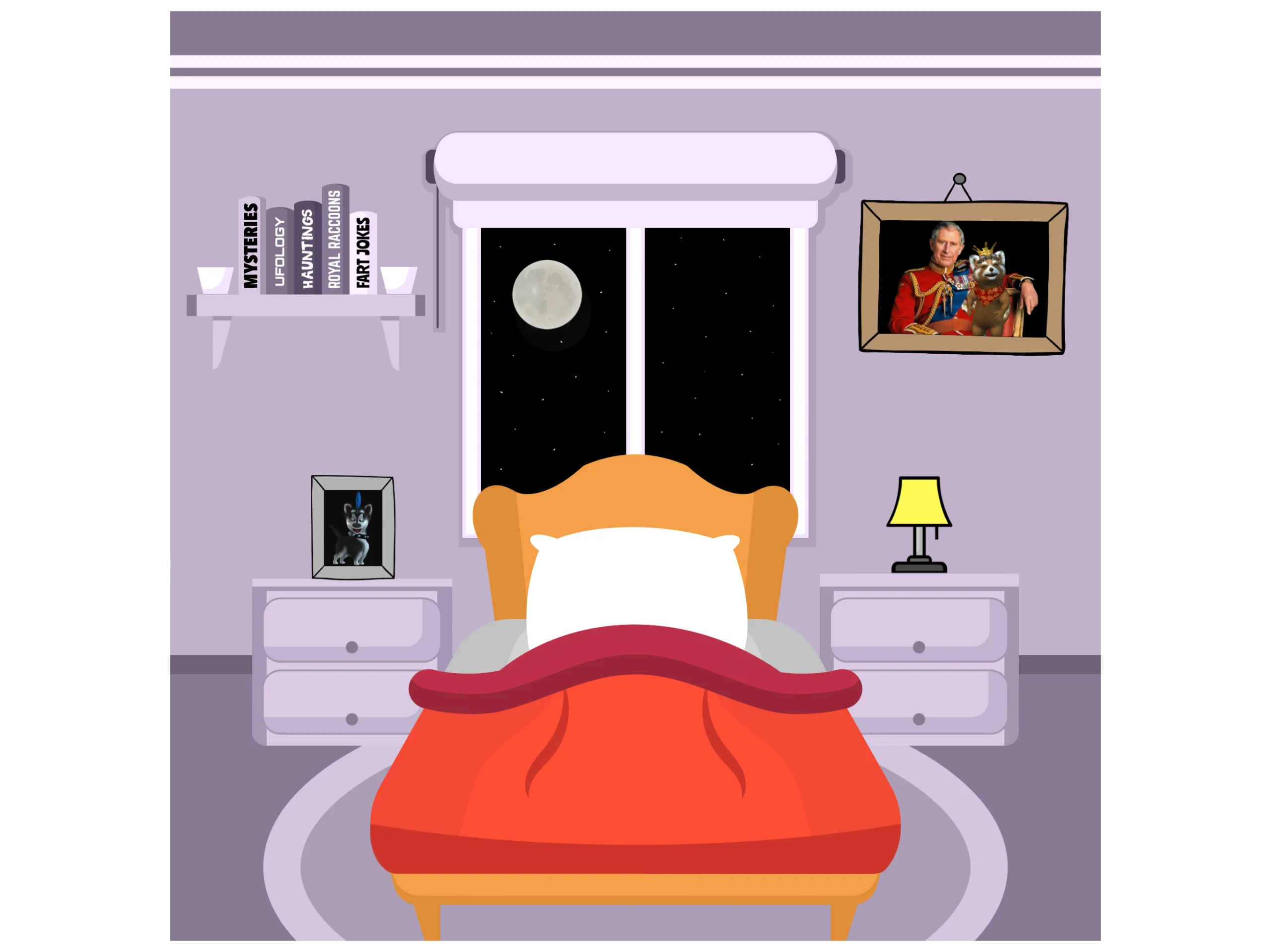 Cozy Moonlit Bedroom Clipart: A Serene Nighttime Interior Scene
