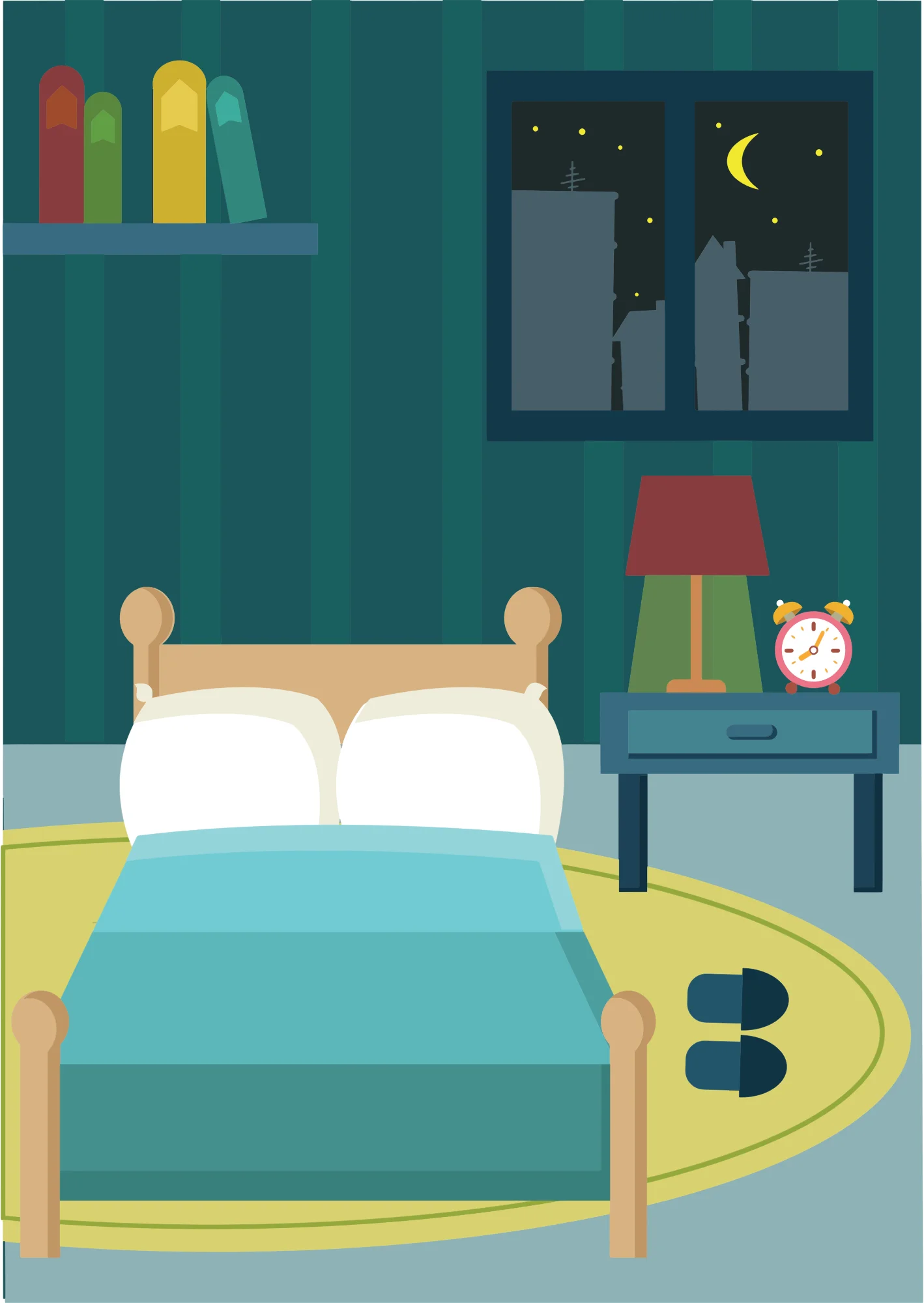 Cozy Nighttime Bedroom Clipart: A Serene Sleeping Space Illustration