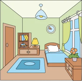 Cozy Pastel Bedroom Clipart with Soft Lighting and Warm Atmosphere
