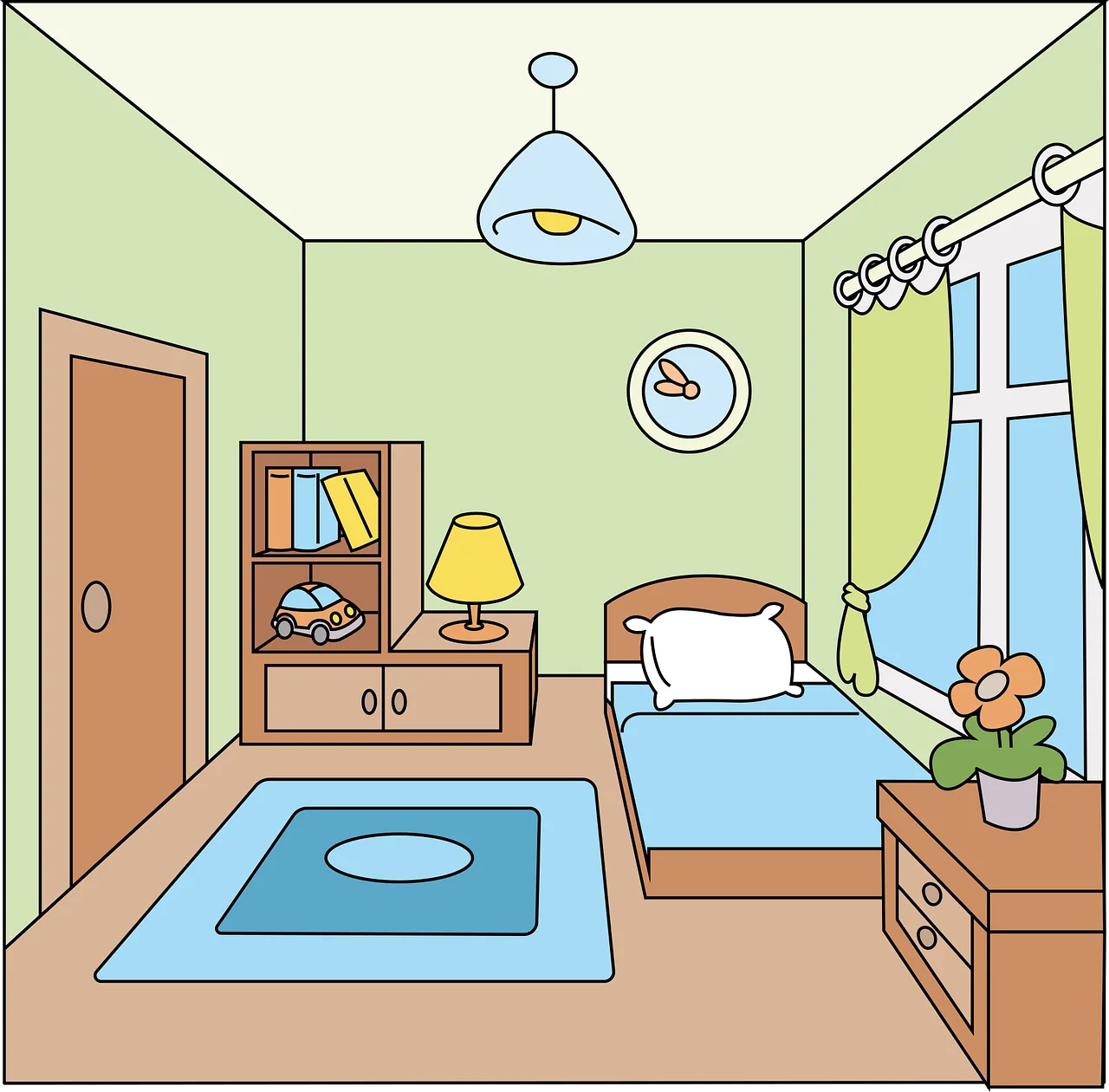 Cozy Pastel Bedroom Clipart with Soft Lighting and Warm Atmosphere