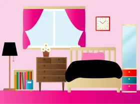 Cozy Pink Teenage Bedroom Clipart Design with Playful Decor Elements