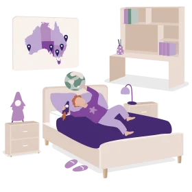 Cozy Purple Bedroom Clipart: A Relaxing Personal Space Illustration