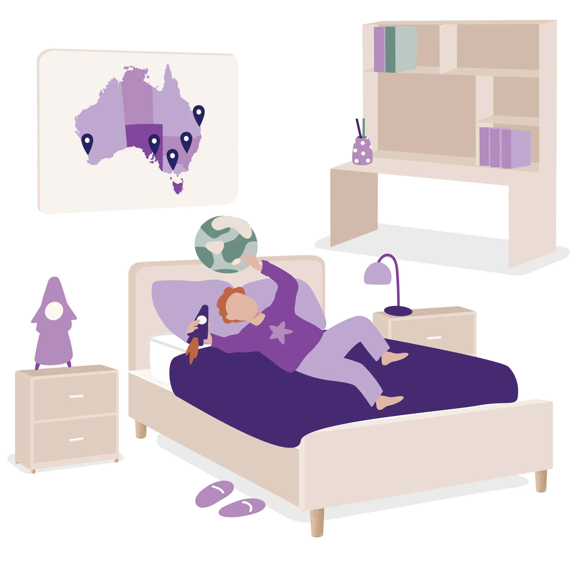Cozy Purple Bedroom Clipart: A Relaxing Personal Space Illustration
