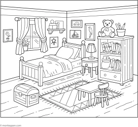 Cozy Vintage Bedroom Clipart: A Nostalgic Sketch of Childhood Comfort