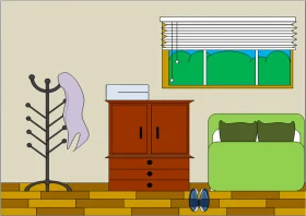 Minimalist Bedroom Interior Clipart with Soft Color Palette and Simple Furniture Design